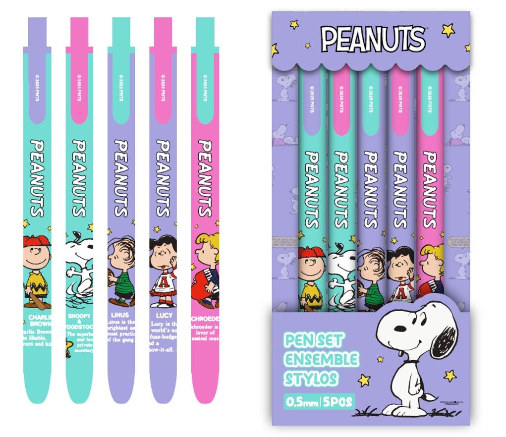 Snoopy Colorful Vintage Collection 5-Piece Gel Pen Set (0.5