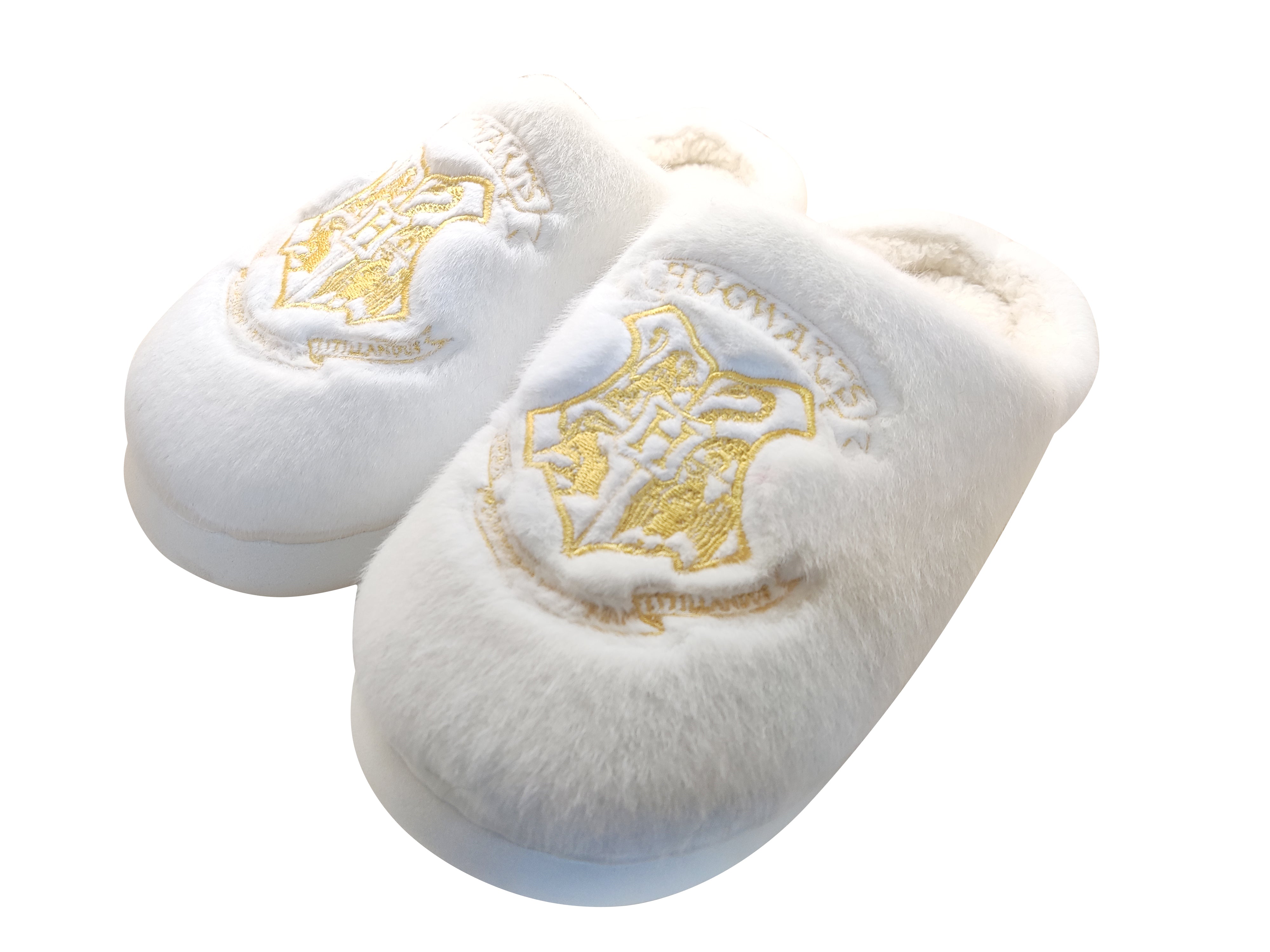 Harry Potter Embroidery Women's Plush Slippers(White,37-38)