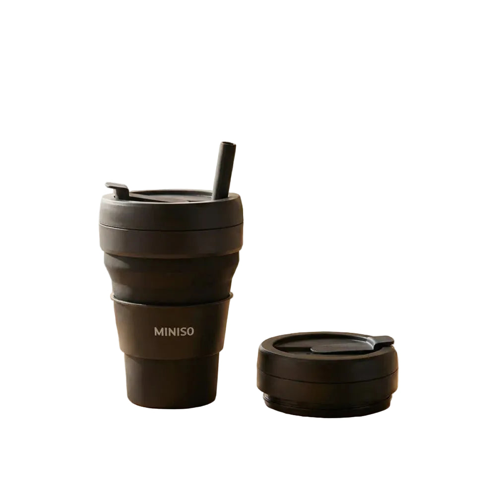 Coffee Series Foldable Silicone Cup with Straw 475mL(Black)