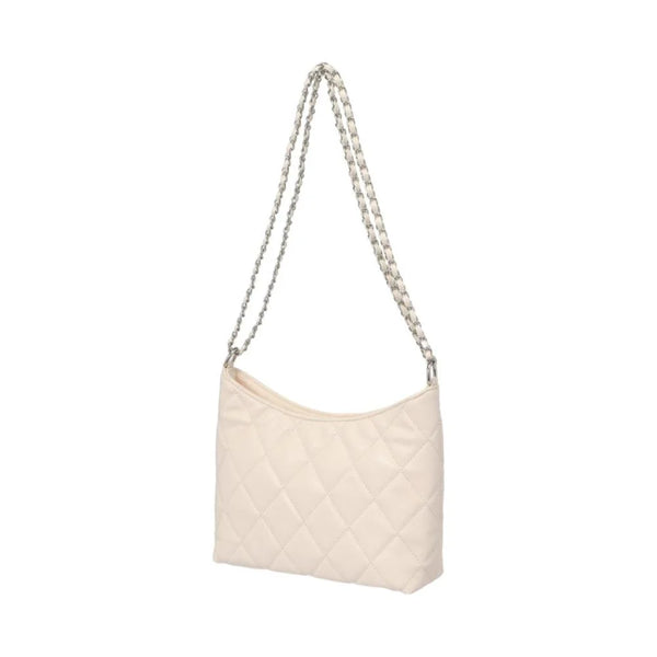 Rhombus Pattern Chain Shoulder Crossbody Bag (White)
