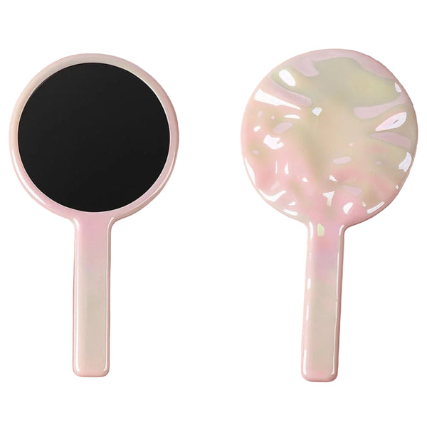 Shiny Pink Series Iridescent Ripples Pattern Round Handheld Mirror