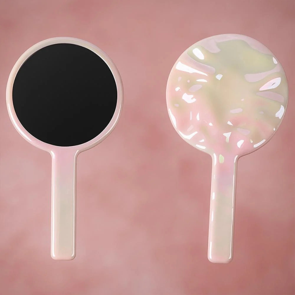 Shiny Pink Series Iridescent Ripples Pattern Round Handheld Mirror Shiny Pink Series Iridescent Ripples Pattern Round Handheld Mirror