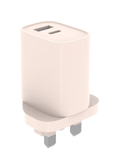 PD 20W USB-A & USB-C Charger (UK Plug)  Model: C35B-020-00UK(Sakura Pink)