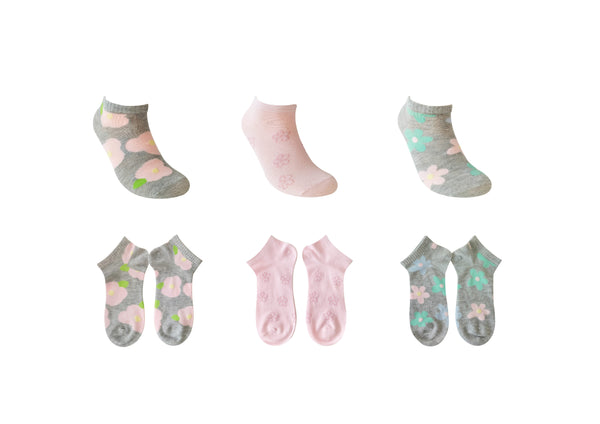 Women's Flower Ankle Socks (3 Pairs)(Gray)