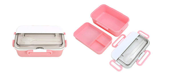 Double Layer Lunch Box with 4 Buckles 1500mL(Pink)