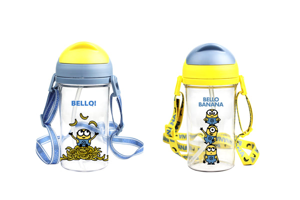 Minions Collection Plastic Water Bottle with Straw and Shoulder Strap (400mL)