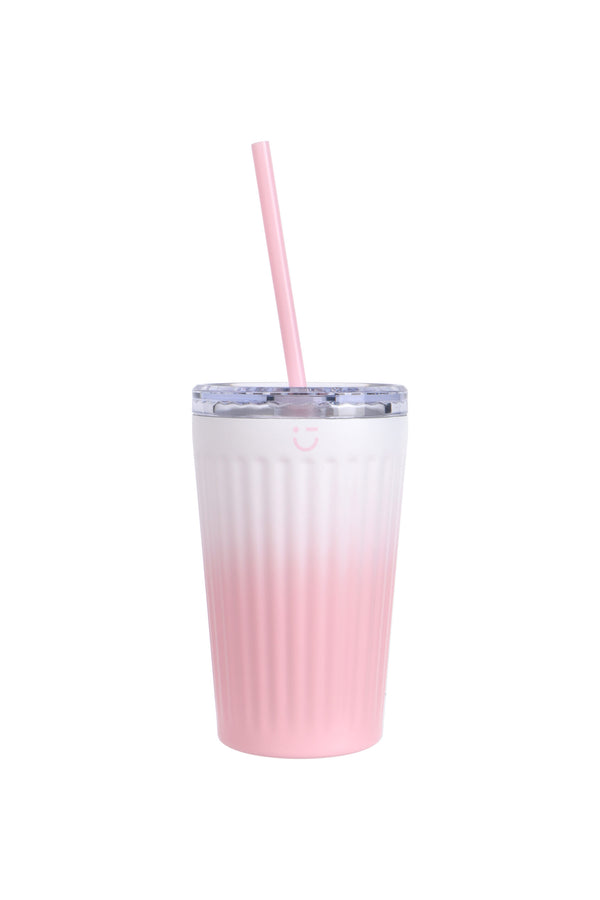 Sakura Pink Series Gradient Color Double Wall Steel Bottle with Straw 500mL