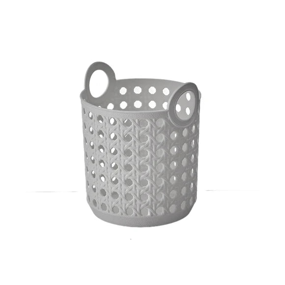 Bamboo Weaving Round Handled Storage Basket (L)(Gray)