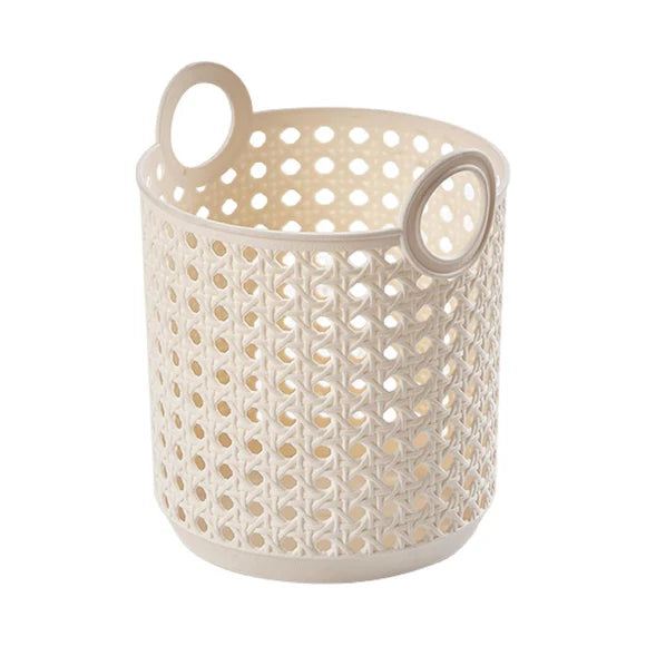 Bamboo Weaving Round Handled Storage Basket (L)(Beige) Bamboo Weaving Round Handled Storage Basket (L)(Beige)