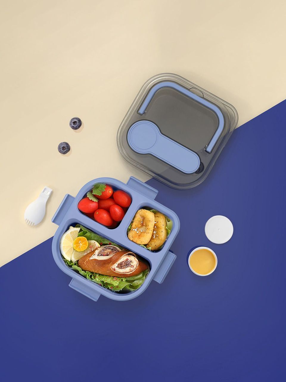 Solid Color Handle Lunch Box 1200mL(Blue) Solid Color Handle Lunch Box 1200mL(Blue)