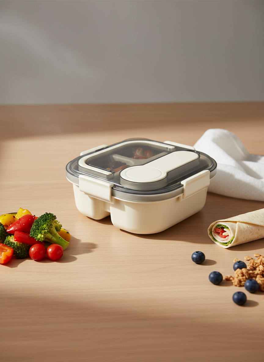 Solid Color Handle Lunch Box 1200mL(Beige) Solid Color Handle Lunch Box 1200mL(Beige)