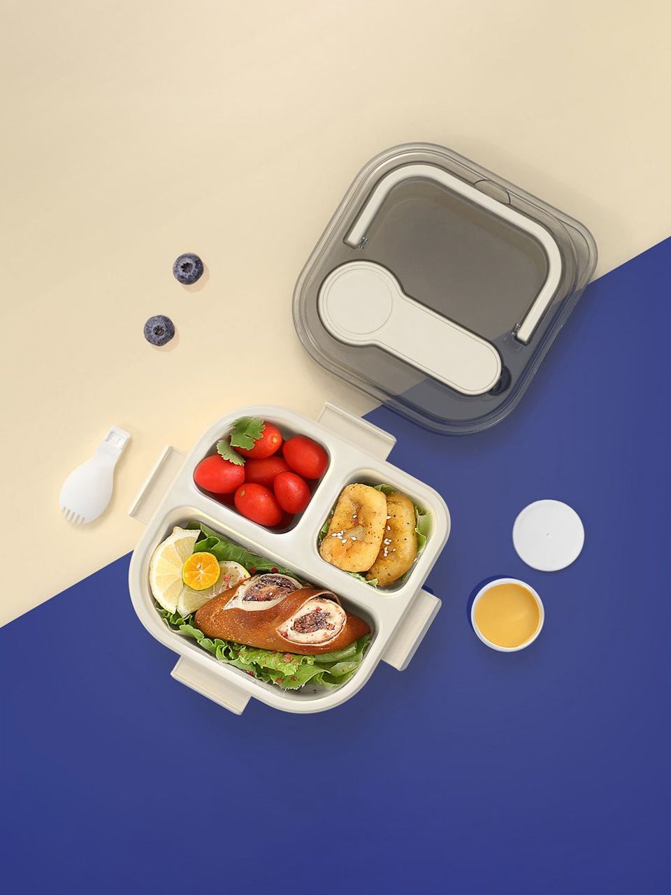 Solid Color Handle Lunch Box 1200mL(Beige) Solid Color Handle Lunch Box 1200mL(Beige)
