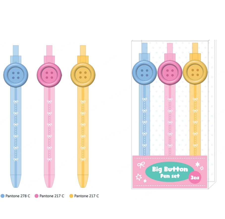Big Button Series Round Button Plastic Ballpoint Pen Set (3 Pack) (1.0mm, Black)