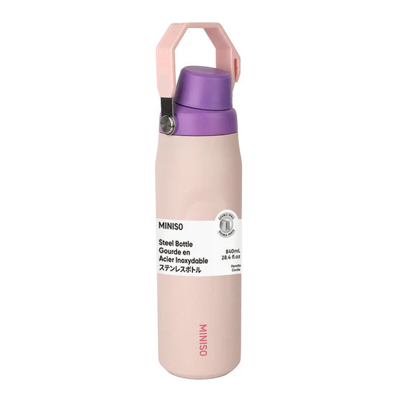 Large Capacity Double-Wall Stainless Steel Bottle with Handle 840mL(Pink)