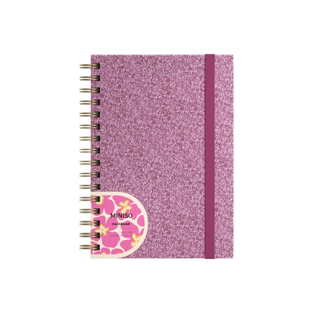 Glitter Series A5 PU Separator Pages Wire-bound Book with Band (Pink) (80 Sheets)