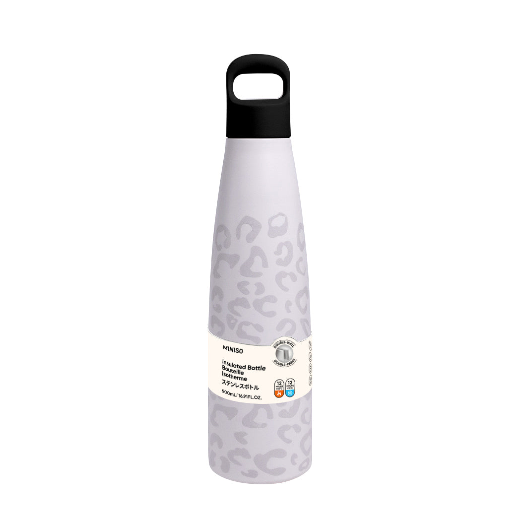 MINISO Colorful Series Double-Wall Insulated Bottle with Handle 500mL(White Leopard Print) MINISO Colorful Series Double-Wall Insulated Bottle with Handle 500mL(White Leopard Print)