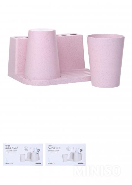 Wheat Straw Gargle Mug with Toothbrush Holder Set - Pink