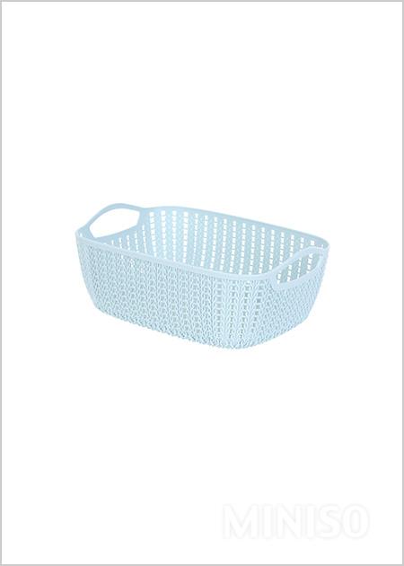 Medium Plaited Rectangular Storage Bucket (Blue)