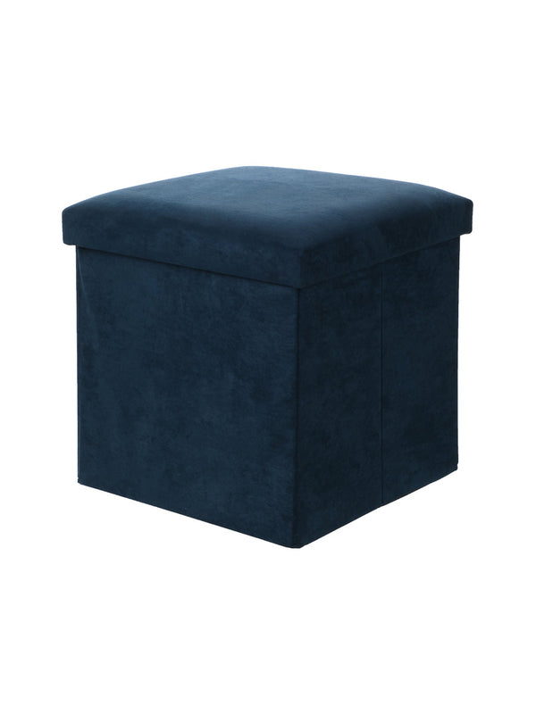 Suede Fabric Square Storage Stool 33cm (Blue)