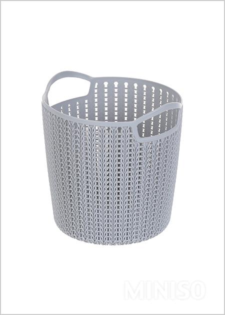 Small Plaited Round Storage Bucket (Dark Grey