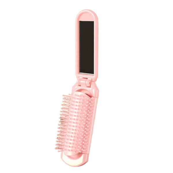 Shiny Pink Series Iridescent Portable Folding Mirror Brush