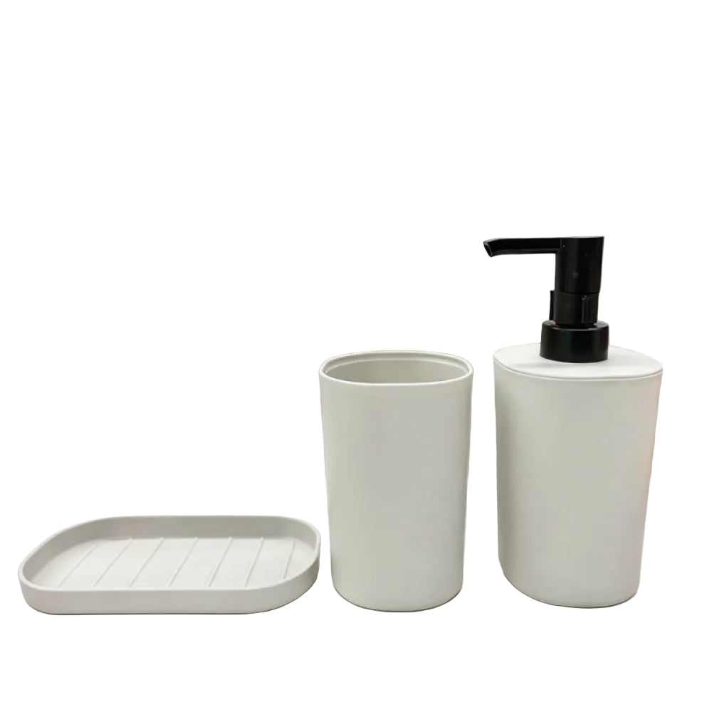 White & Gray Bathroom Accessory Set (3 pcs)(Gray) White & Gray Bathroom Accessory Set (3 pcs)(Gray)