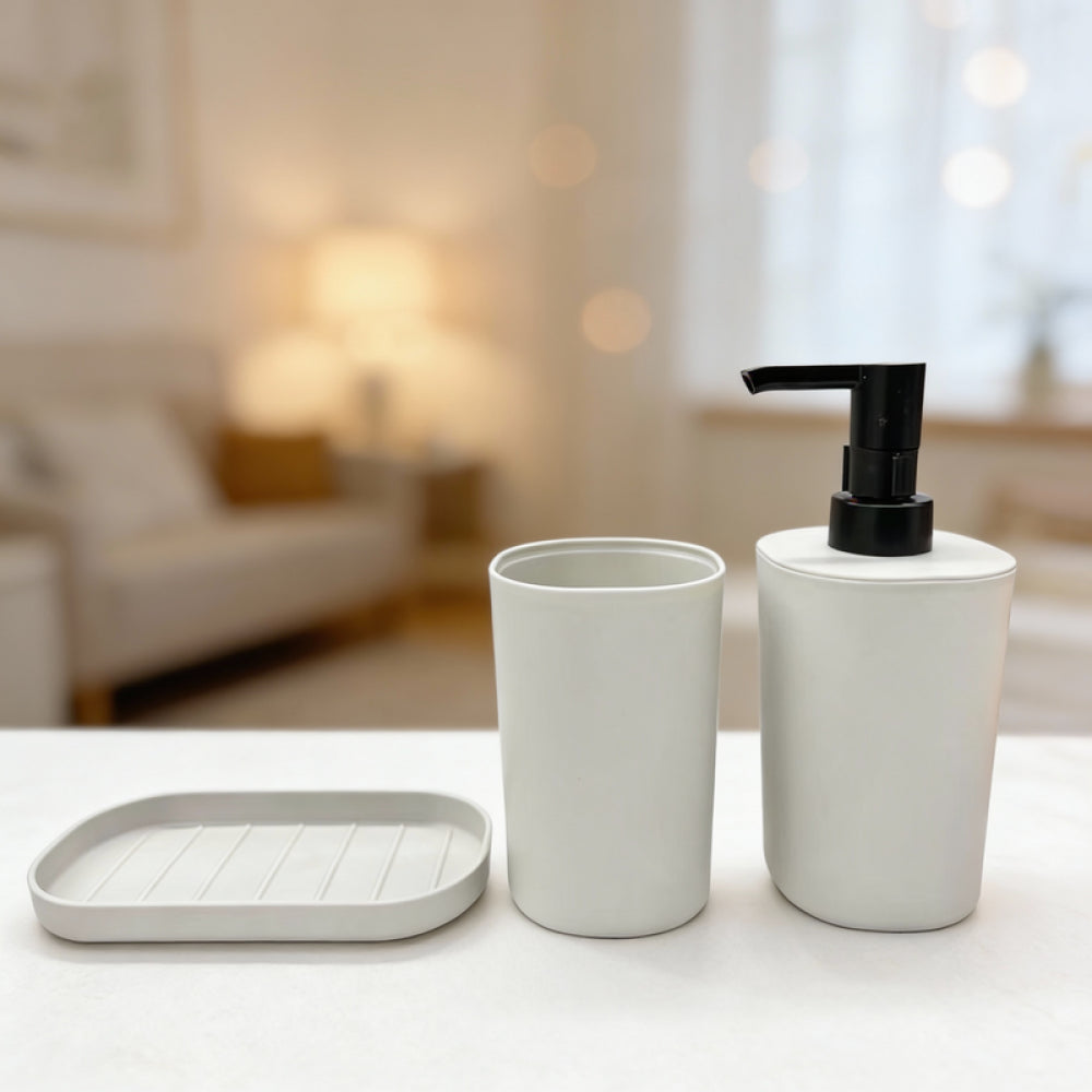 White & Gray Bathroom Accessory Set (3 pcs)(Gray) White & Gray Bathroom Accessory Set (3 pcs)(Gray)