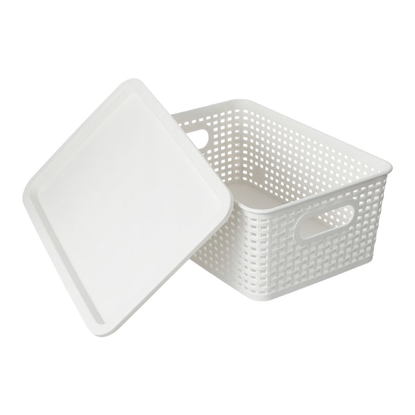 Plaid Storage Basket with Cover (L)