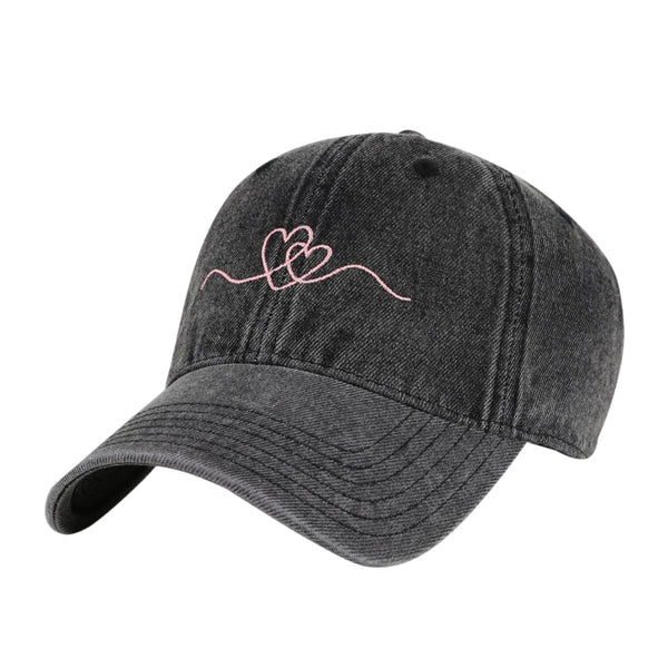 Silvery Gray Series Double Heart Embroidered Baseball Cap(Pink)