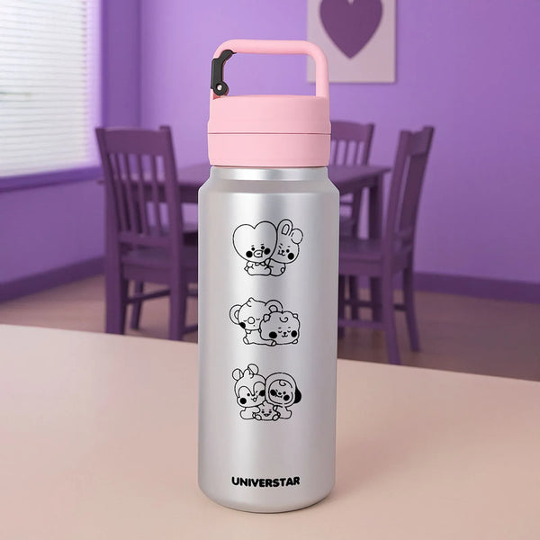 BT21 BABY Collection Silver Pink Plastic Bottle with Handle 850mL