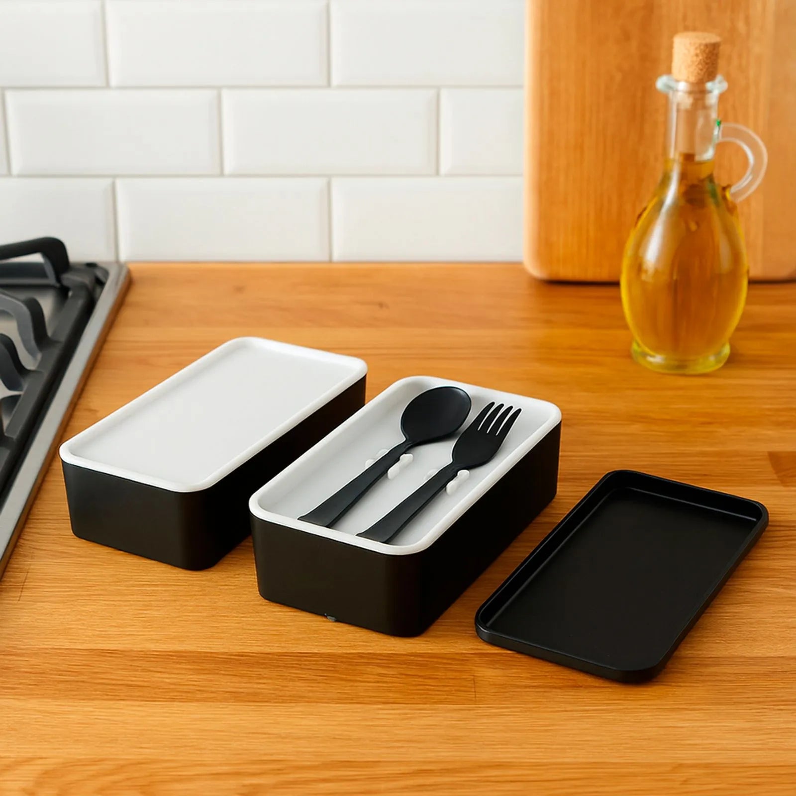 Black and White Collection Double-Layer Lunch Box 1000mL Black and White Collection Double-Layer Lunch Box 1000mL