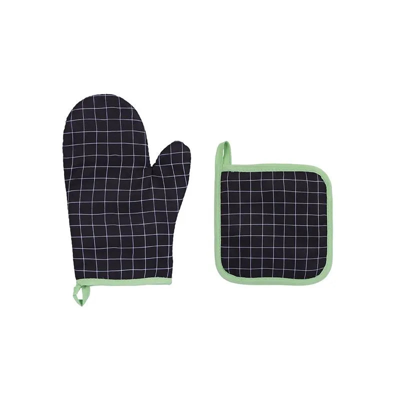 Black White Series Oven Mitt & Pot Holder Set(Grids)