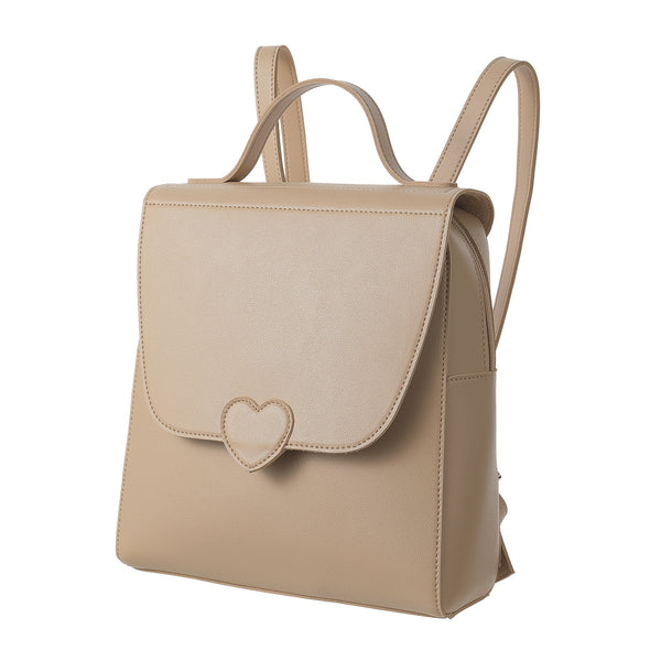 Heart Design Solid Color Flap-Over Backpack(Apricot)