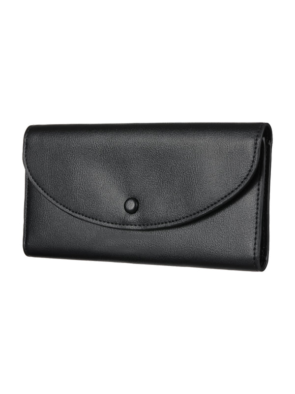 Simplistic European Style Folded Thin Women's Long Wallet(Black)