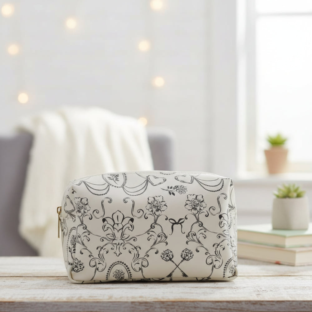Black and White Floral Pattern Rectangular Cosmetic Bag Black and White Floral Pattern Rectangular Cosmetic Bag