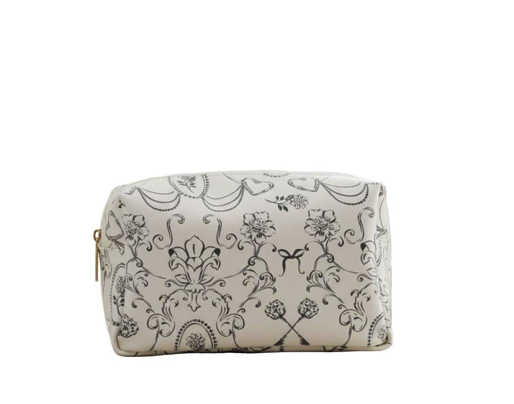Black and White Floral Pattern Rectangular Cosmetic Bag Black and White Floral Pattern Rectangular Cosmetic Bag