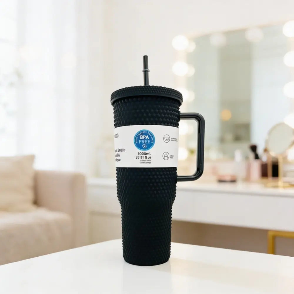 Plastic Bottle with Straw 1000mL(Black) Plastic Bottle with Straw 1000mL(Black)