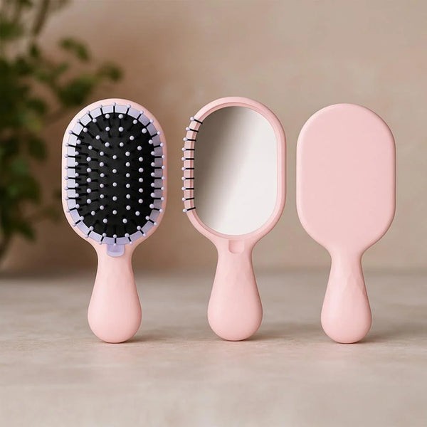 Macaron Series Mini Two-In-One Portable Mirror Brush(Pink)