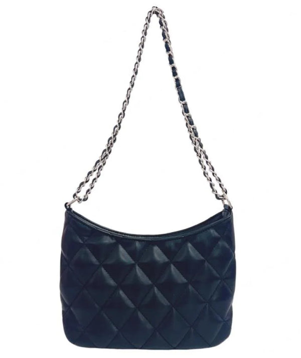 Rhombus Pattern Chain Shoulder Crossbody Bag (Black)