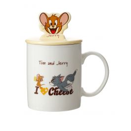 Tom and Jerry I Love Cheese Collection Ceramic Mug with Cover 340ml(Yellow,Jerry)