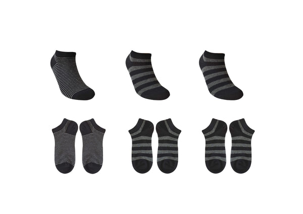 Women's Striped Ankle Socks (6 Pairs)(Black)