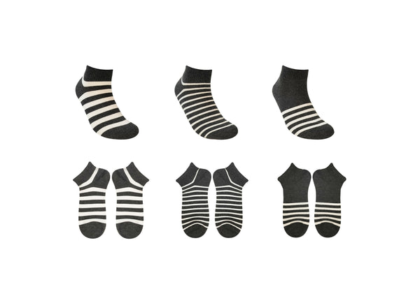 Men's Striped Ankle Socks (6 Pairs)(Gray)