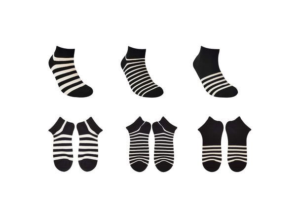 Men's Striped Ankle Socks (6 Pairs)(Black)