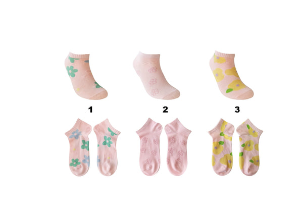 Women's Flower Ankle Socks (3 Pairs)(Pink)