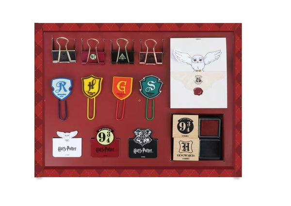 Harry Potter Stationery Set (Binder Clips, Paper Clip*4, 3D Note Pad*30 Sheets, Magnetic Bookmark, Stamp*2)