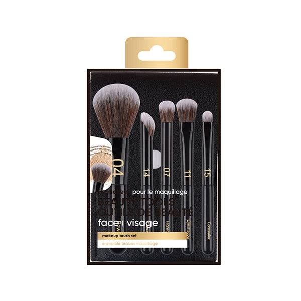 Black Gold Series 5-Piece Makeup Brush Set with Storage Bag