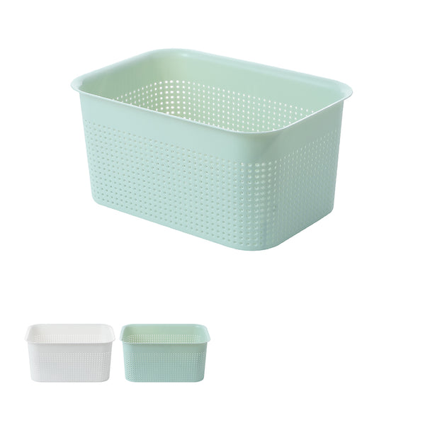 Round-Hole Hollow Design Storage Basket (White/Green)