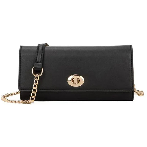 Chain Crossbody Shoulder Bag with Twist Lock(Black)