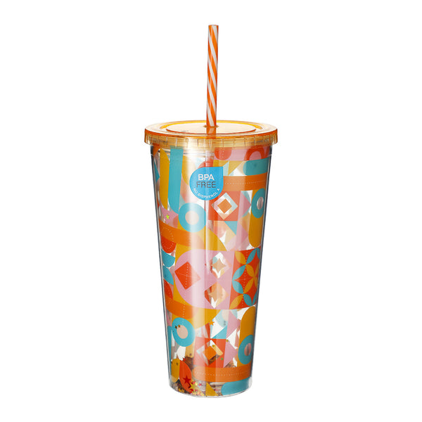 Colorful Double-Layered Plastic Water Bottle with Straw, 660mL(Geometry)