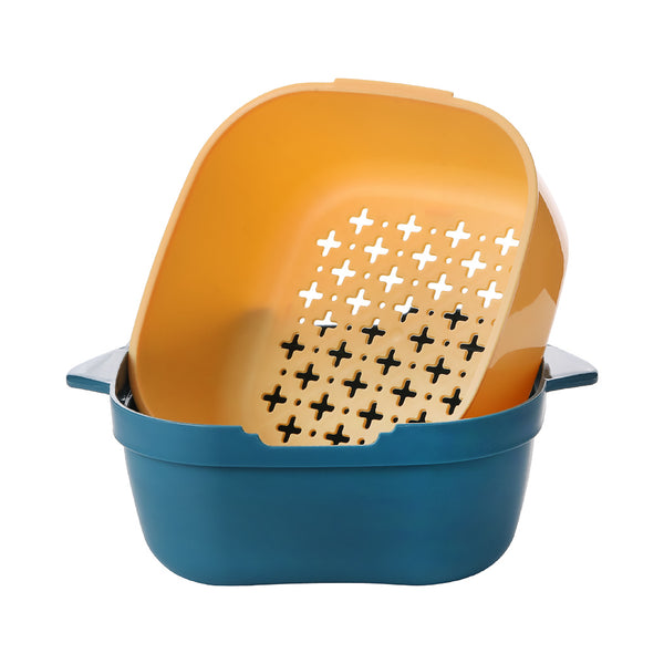 2-in-1 Square Kitchen Strainer, 1300mL(Blue & Yellow)